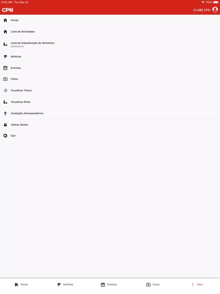 Ảnh chụp màn hình của Clube CPN iPad 