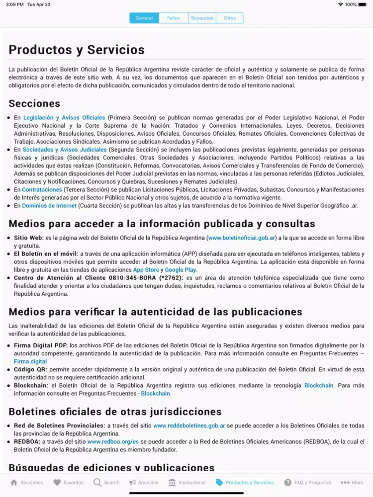 Ảnh chụp màn hình của Boletín Oficial de Argentina iPad 