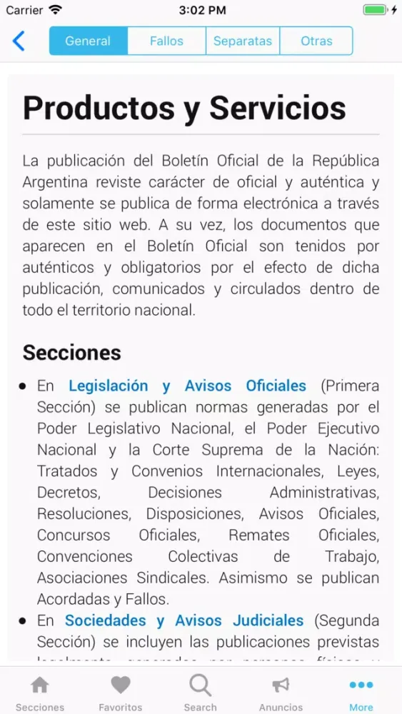 Ảnh chụp màn hình của Boletín Oficial de Argentina