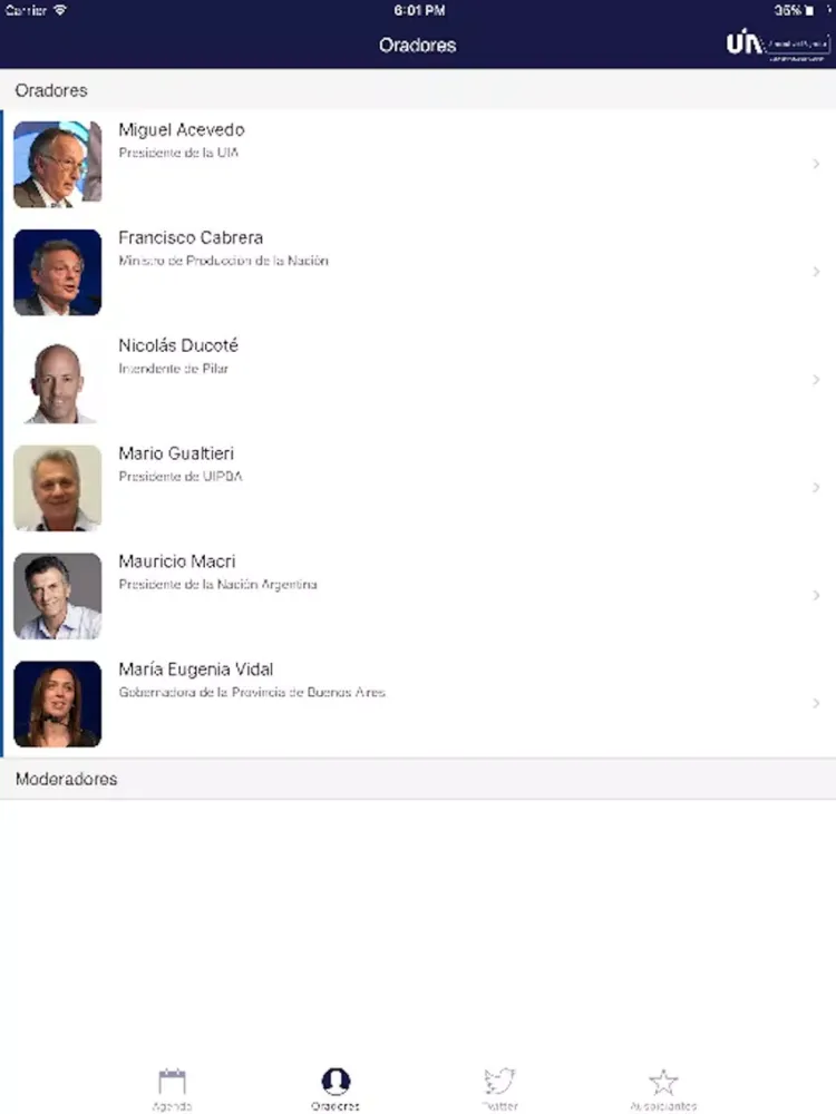 Capturas de tela do Agenda Conferencia UIA iPad 