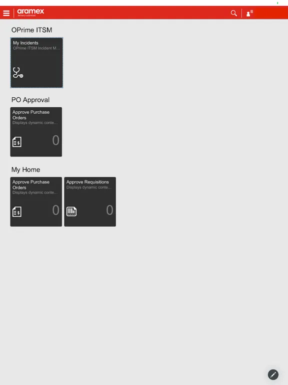 Ảnh chụp màn hình của Aramex SAP Fiori app iPad 