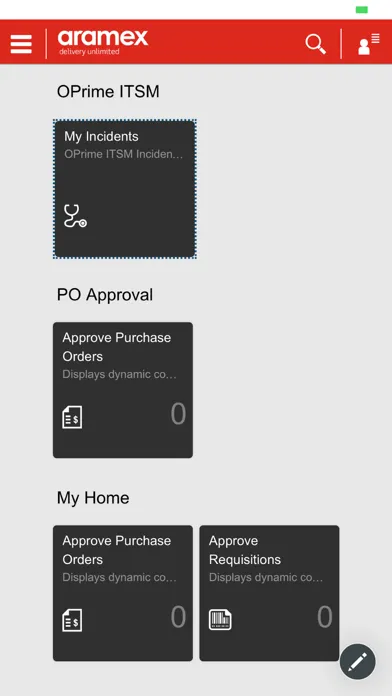 Ảnh chụp màn hình của Aramex SAP Fiori app