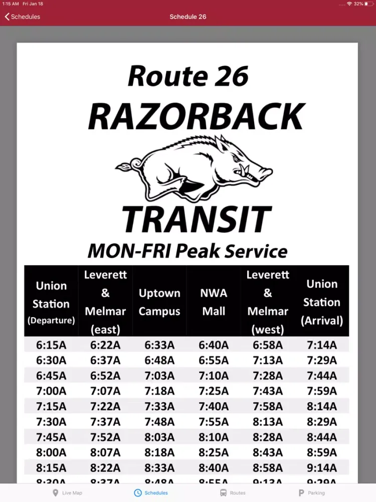 Razorback Transit - Live Maps iPad 应用截图