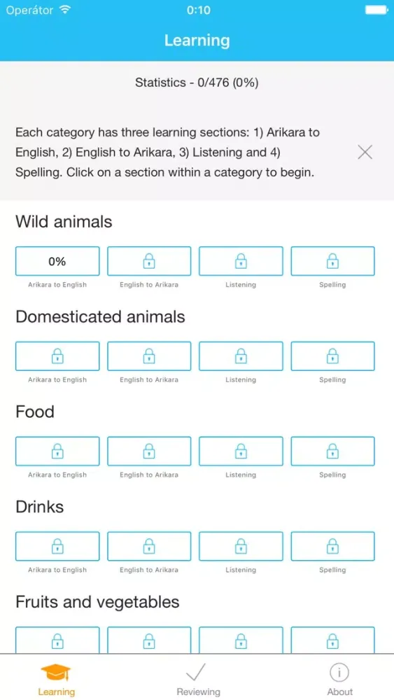 Ảnh chụp màn hình của Arikara Vocab Builder