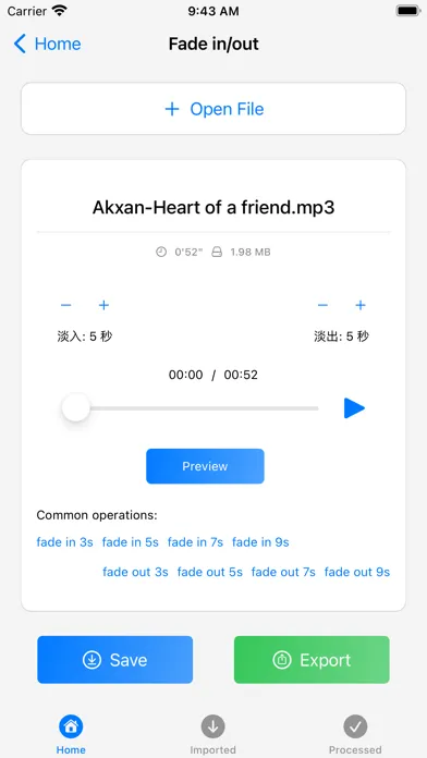 Capturas de tela do Audio Editing