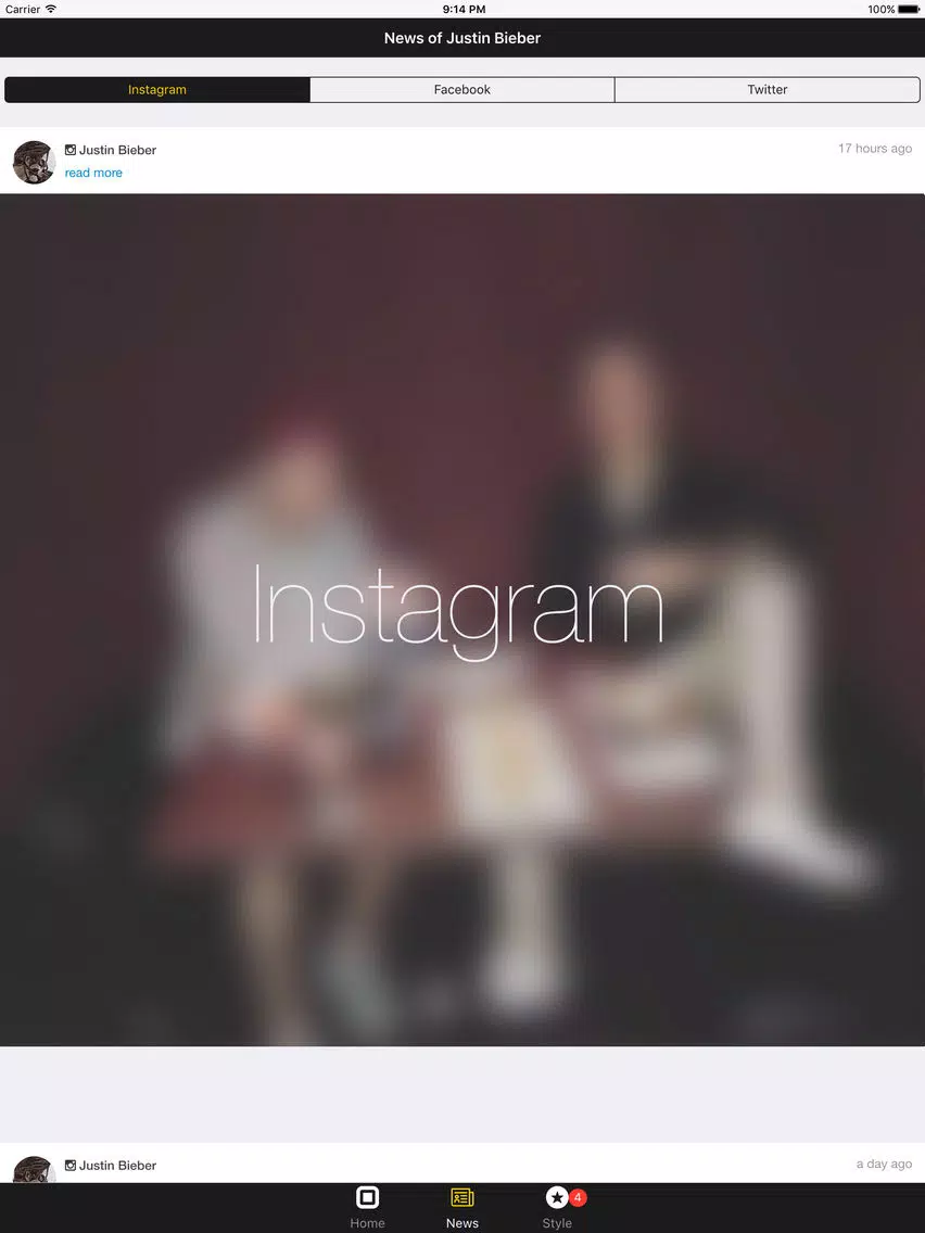 Tangkapan skrin News Justin Bieber Edition iPad 