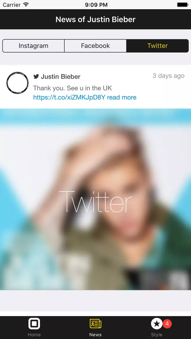 Tangkapan skrin News Justin Bieber Edition