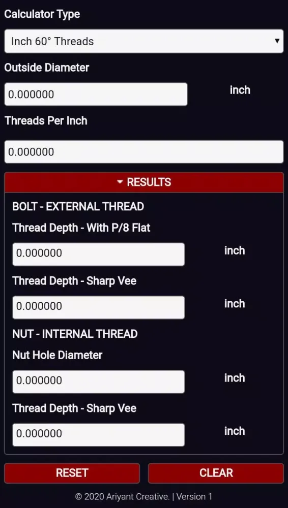 Ảnh chụp màn hình của Threading Calculator PRO