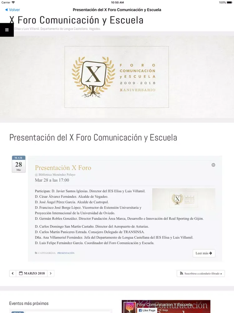 Capturas de pantalla de Foro Comunicación y Escuela iPad 
