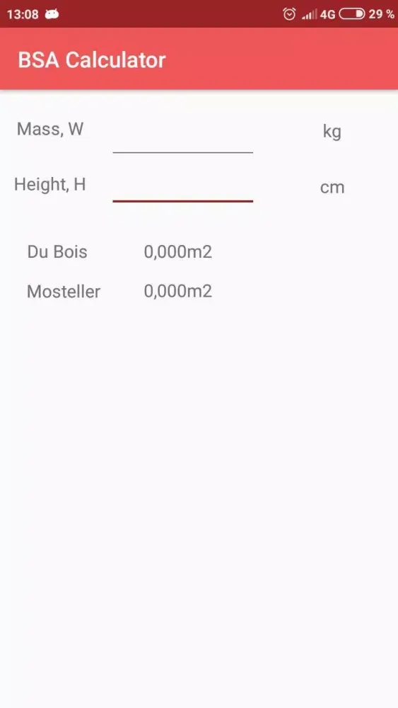Body surface area BSA Screenshots