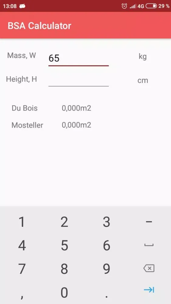 Body surface area BSA Screenshots