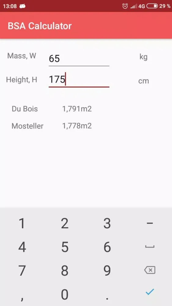 Body surface area BSA Screenshots