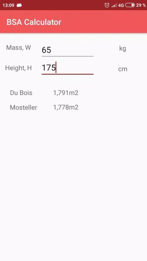 Body surface area BSA Screenshots