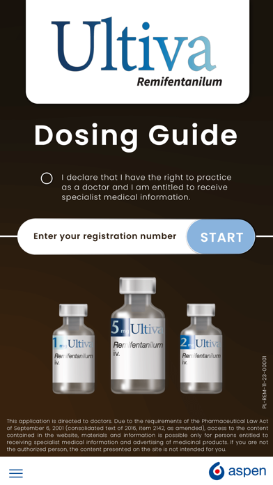 Ảnh chụp màn hình của Ultiva Dosing Guide