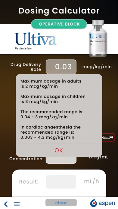 Ảnh chụp màn hình của Ultiva Dosing Guide