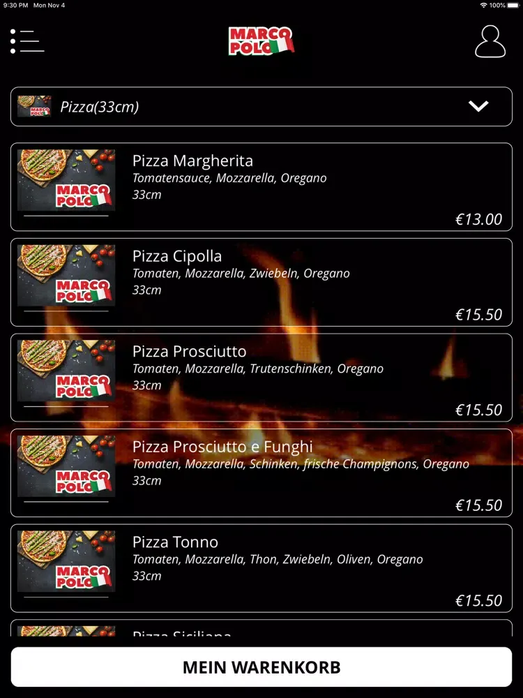 Capturas de tela do Pizzeria Marco Polo iPad 