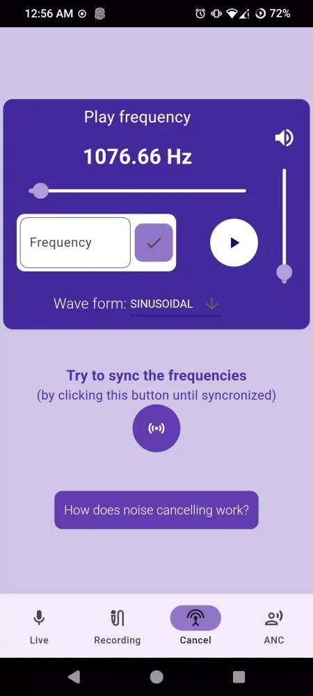 Live Noise Cancellation Demo Screenshots