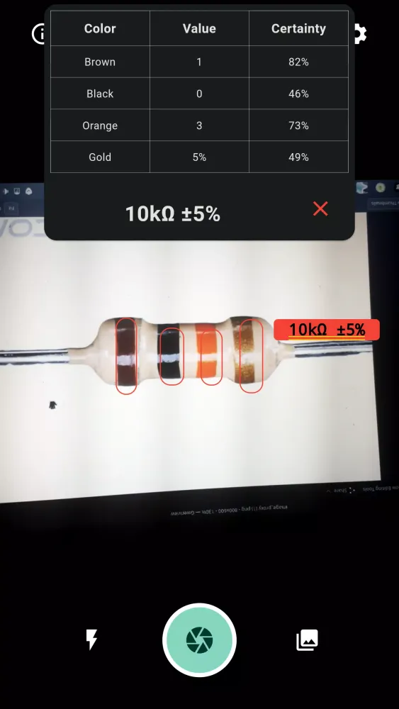 Resistor Color Code Scanner سکرین شاٹس