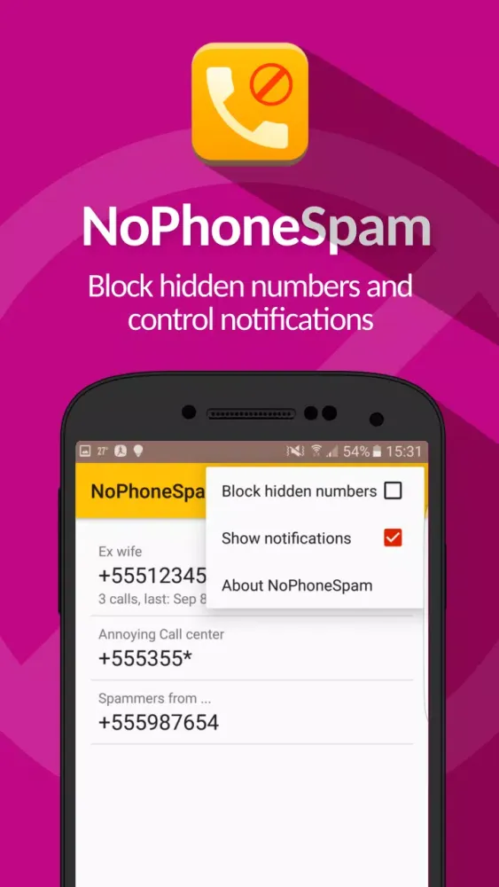 Captures d'écran de NoPhoneSpam