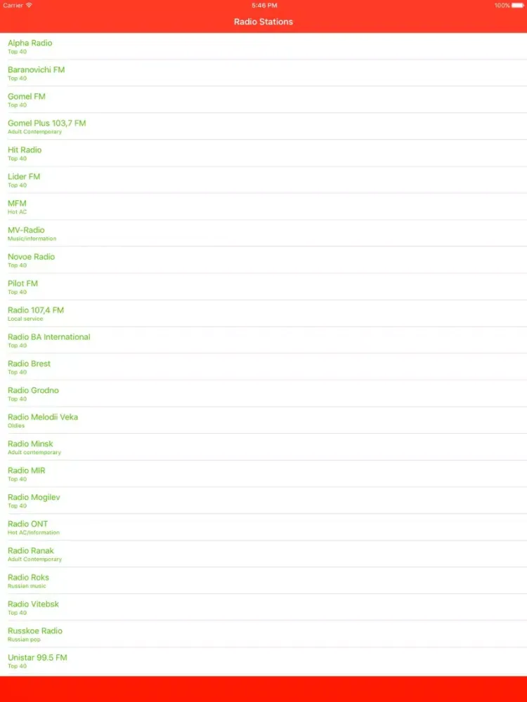 Ảnh chụp màn hình của Radio Channel Belarus FM Online Streaming Pro iPad 