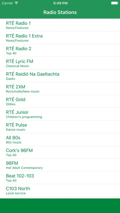 Radio Ireland FM - Stream and listen to live online music, news channel and raidió show with Irish streaming station player应用截图