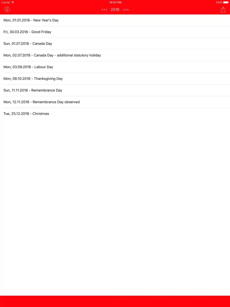 Holiday Calendar Canada 2016 - Public Statutory Canadian Holidays for Vacation and free time Planning iPad  Screenshots