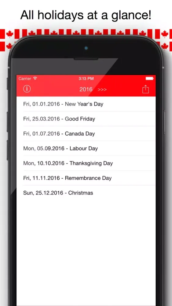 Holiday Calendar Canada 2016 - Public Statutory Canadian Holidays for Vacation and free time Planning Screenshots