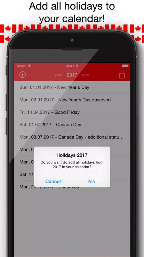 Holiday Calendar Canada 2016 - Public Statutory Canadian Holidays for Vacation and free time Planning Screenshots