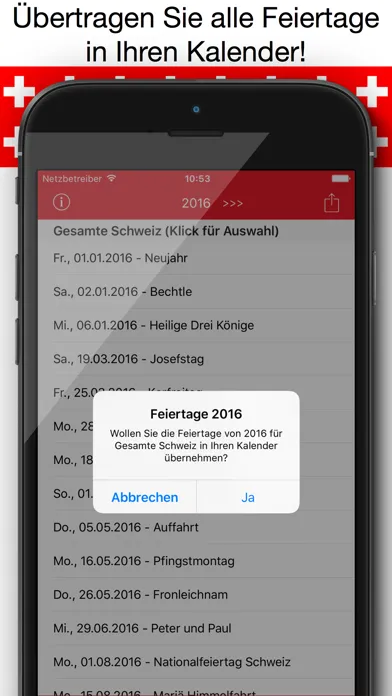 Capturas de tela do Feiertage Schweiz Kalender & Kalenderwochen
