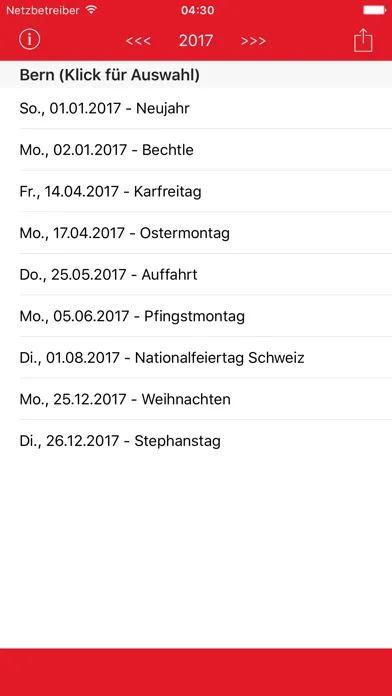 Capturas de tela do Feiertage Schweiz Kalender & Kalenderwochen