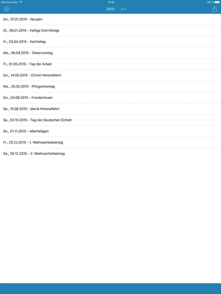 Feiertag Kalender Bayern iPad  स्क्रीनशॉट
