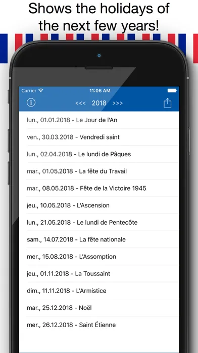 Jours Fériés Français - Holiday Calendrier 2016 en France pour des vacances de planification Screenshots