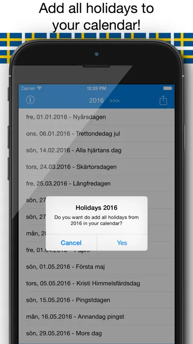 Svenska Helgdagar - Kalender 2016 i Sverige för Semester och Lov Planering Ekran Görüntüleri