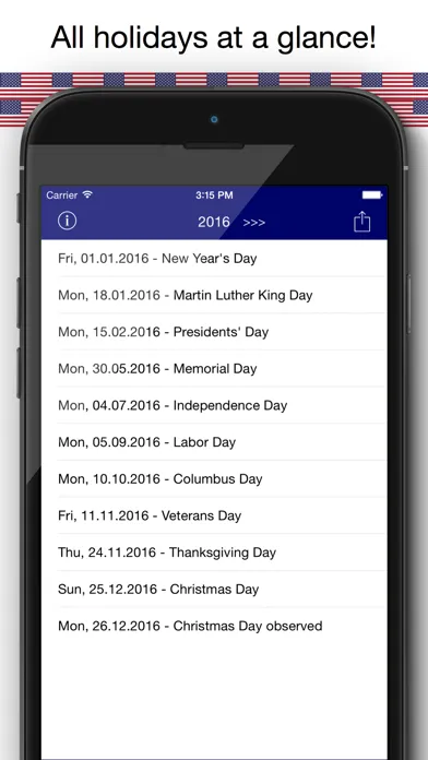 Holiday Calendar USA 2016 - Federal Public US Holidays for Vacation and free time Planning Screenshots