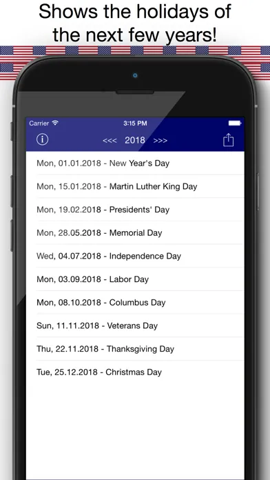 Holiday Calendar USA 2016 - Federal Public US Holidays for Vacation and free time Planning Screenshots
