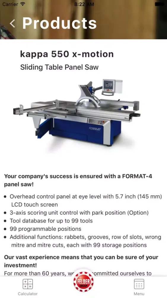 Captures d'écran de FELDER GROUP Woodworking
