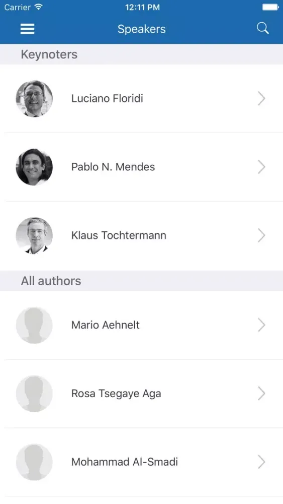 Capturas de tela do i-KNOW Conference Assistant