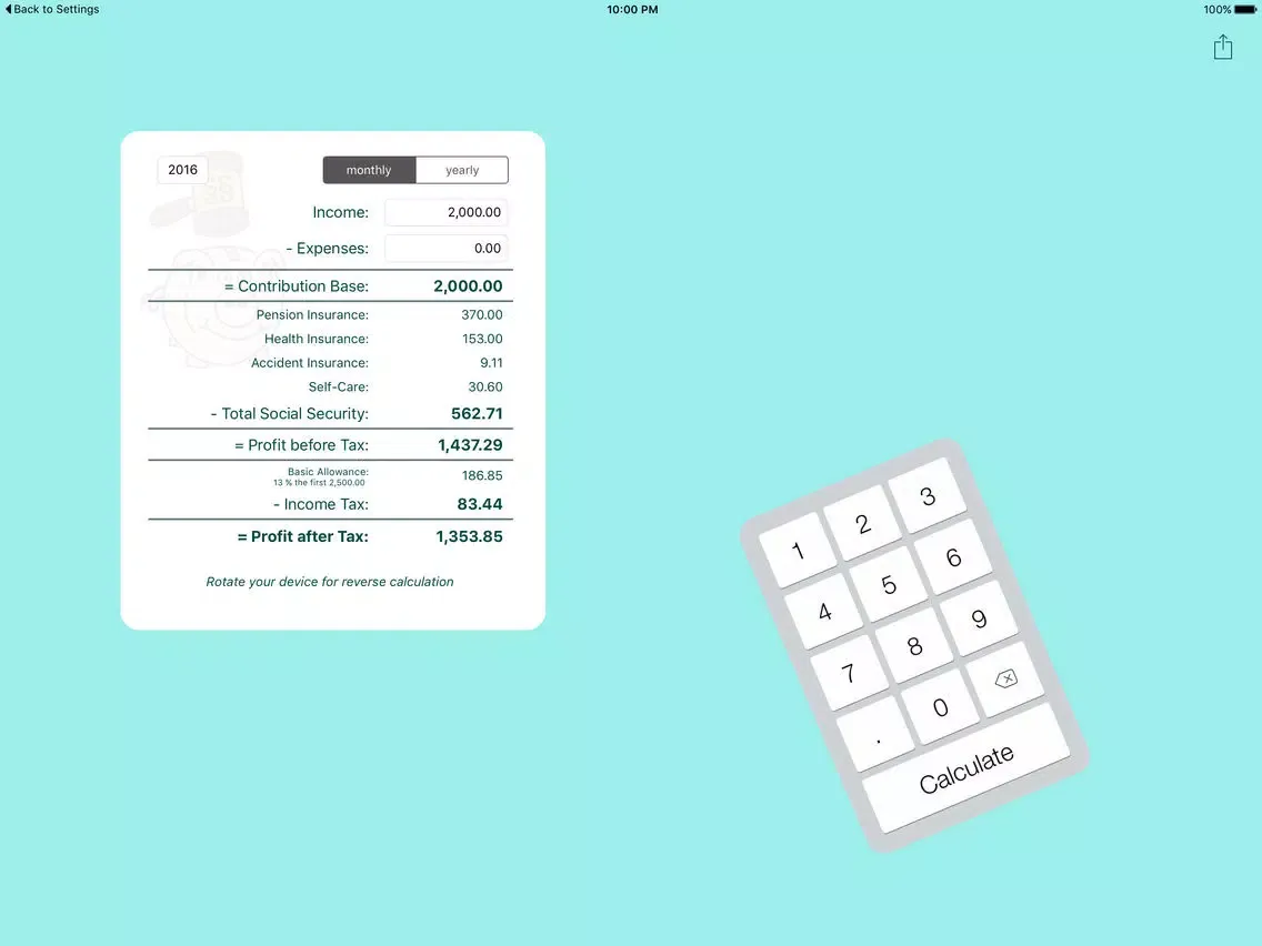SV & ESt - social security (SVA) and income tax calculator for self-employed people in Austria iPad  سکرین شاٹس