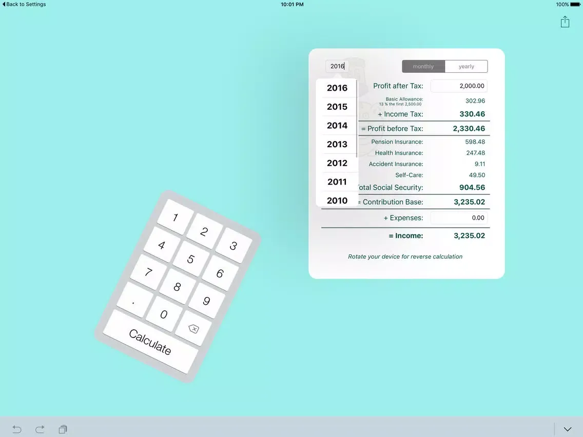 SV & ESt - social security (SVA) and income tax calculator for self-employed people in Austria iPad  سکرین شاٹس