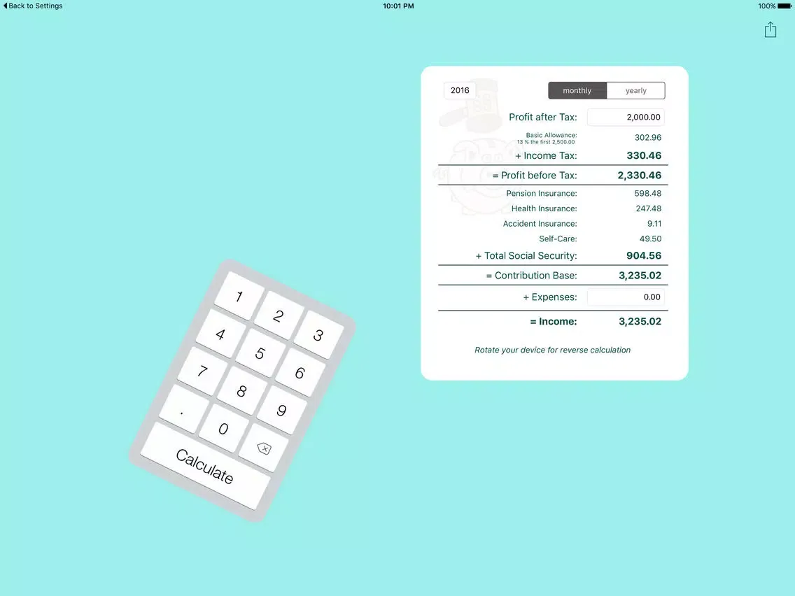 SV & ESt - social security (SVA) and income tax calculator for self-employed people in Austria iPad  سکرین شاٹس