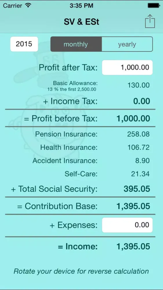 SV & ESt - social security (SVA) and income tax calculator for self-employed people in Austria سکرین شاٹس