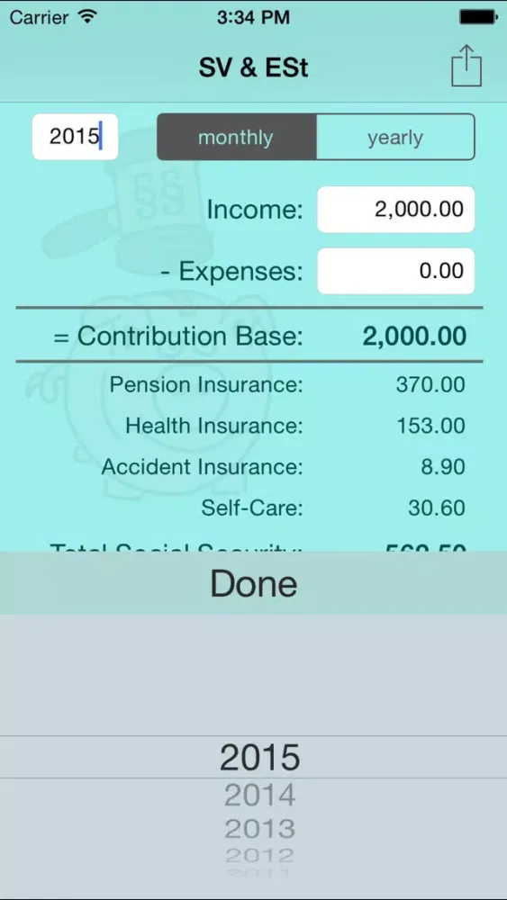 SV & ESt - social security (SVA) and income tax calculator for self-employed people in Austria سکرین شاٹس