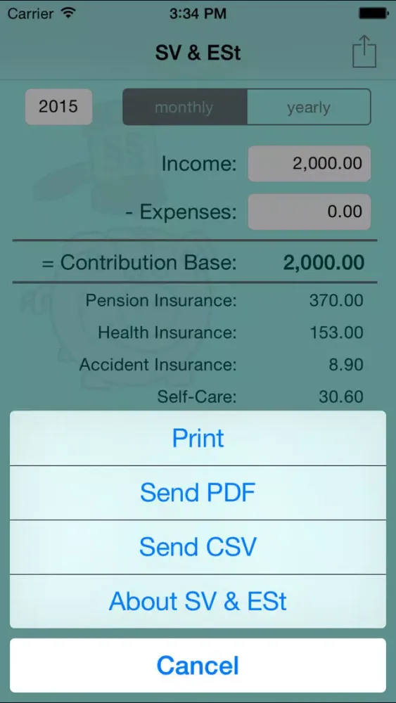 SV & ESt - social security (SVA) and income tax calculator for self-employed people in Austria سکرین شاٹس