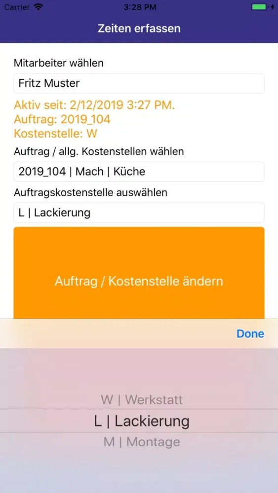 Ảnh chụp màn hình của Moser Mobile Zeiterfassung