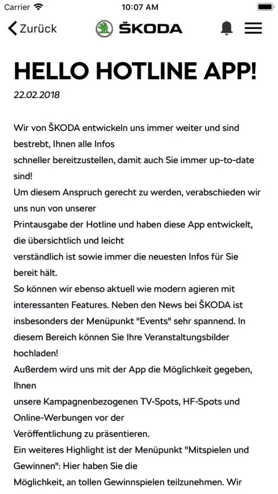 Screenshot di ŠKODA Hotline