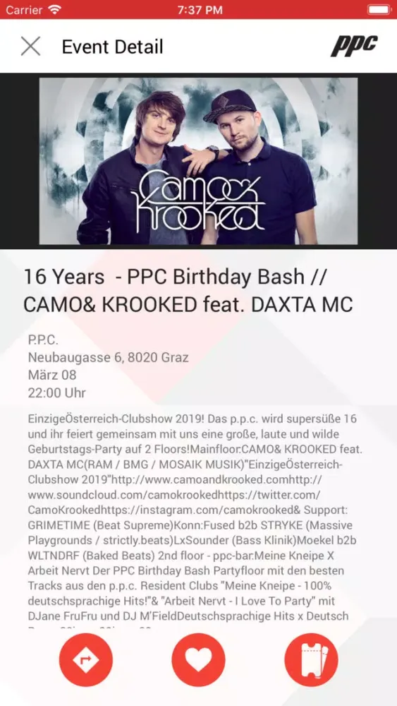 Tangkapan skrin PPC Events