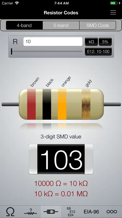 Resistor ToolKit, Color Codes スクリーンショット