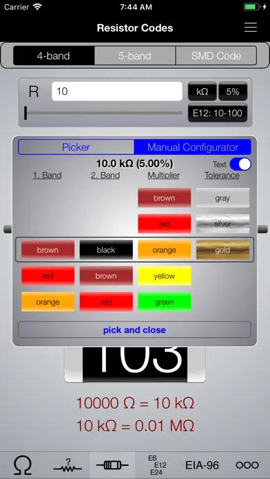Resistor ToolKit, Color Codes スクリーンショット