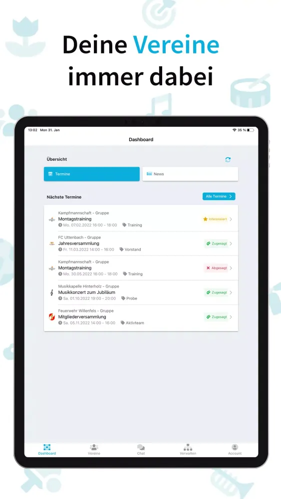 Vereinsplaner Screenshots