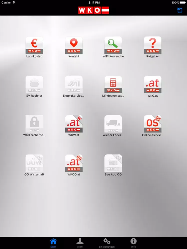 Ảnh chụp màn hình của WKO Mobile Services. Eine Anwendung der WKÖ. iPad 